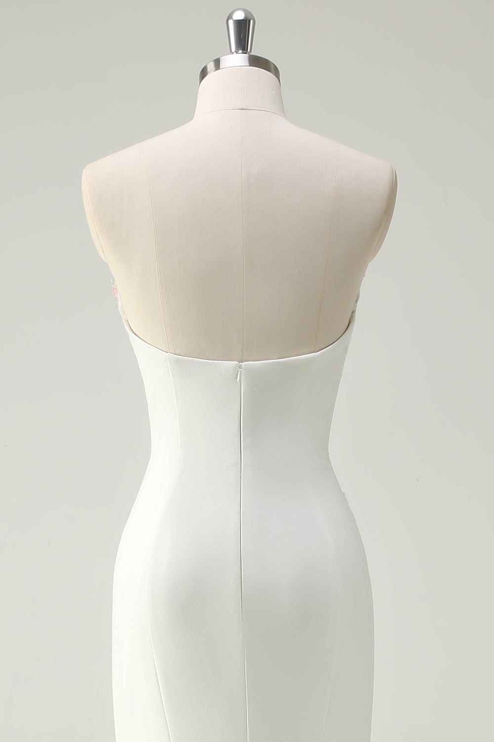 Glitrende hvid blomstret stropløs havfrue lang gallakjole