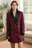 Glitrende Burgundy Bodycon Pailletter Maxi Blazer til kvinder