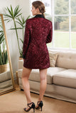 Glitrende Burgundy Bodycon Pailletter Maxi Blazer til kvinder
