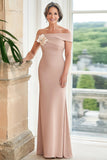Off the Shoulder Satin Blush Kjole til brudens mor med 3D blomst