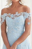 Himmelblå En linje Off The Shoulder Blonder Appliques Kjole til brudens mor