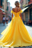 Chiffon Lang En linje Gul Off The Shoulder Gallakjole