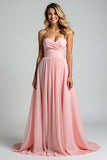 Chiffon Pink Sweetheart A Line Ruched Brudepigekjole