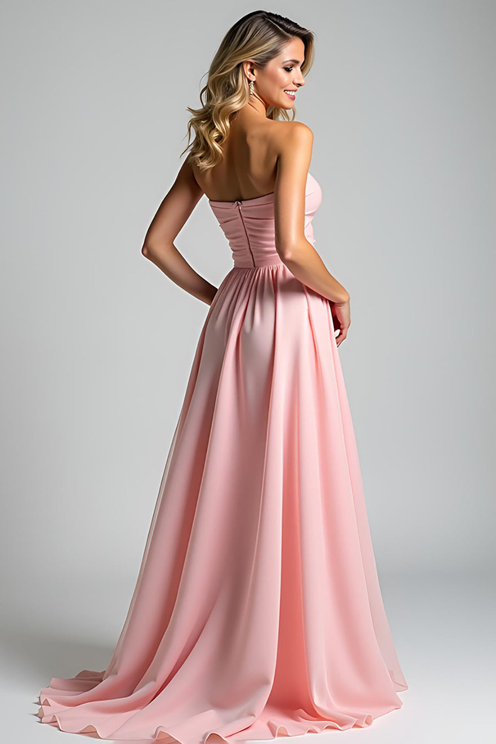 Chiffon Pink Sweetheart A Line Ruched Brudepigekjole