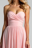 Chiffon Pink Sweetheart A Line Ruched Brudepigekjole