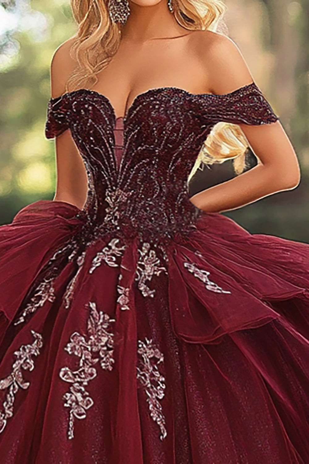 Balkjole Stropløs Bordeaux Off The Shoulder Quinceanera Kjole