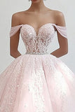 Prinsesse Pink Balkjole Off the Shoulder Tyl Quinceanera kjole med applikationer