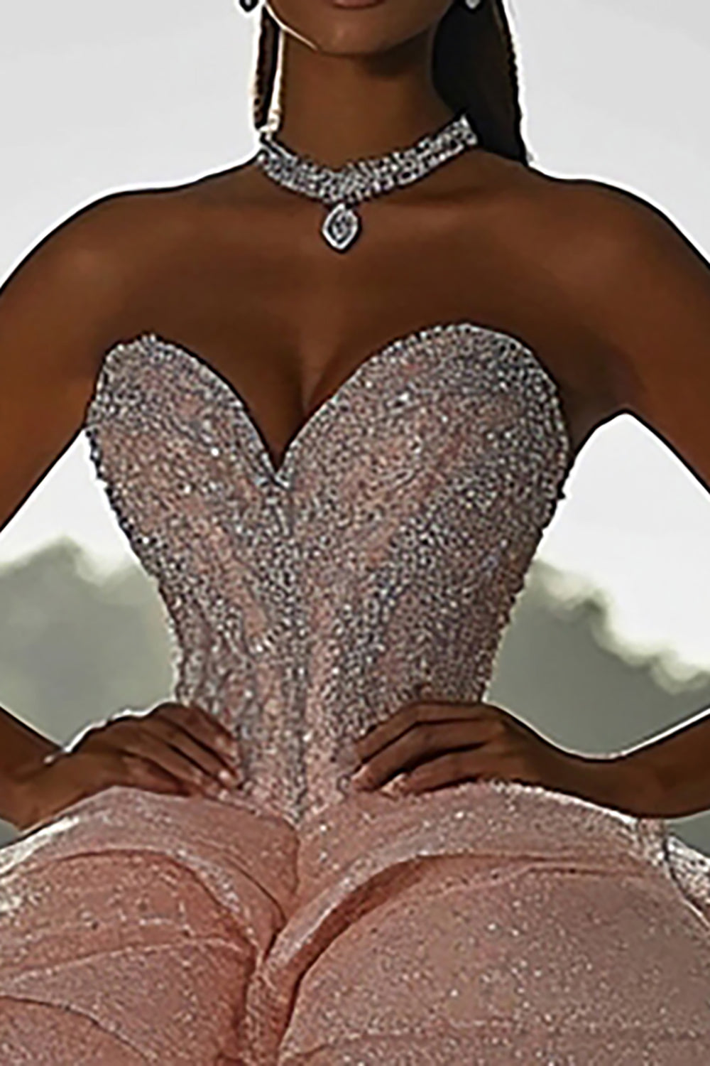 Glitrende Pink Balkjole Stropløs Pailletter Flæser Quinceanera Kjole