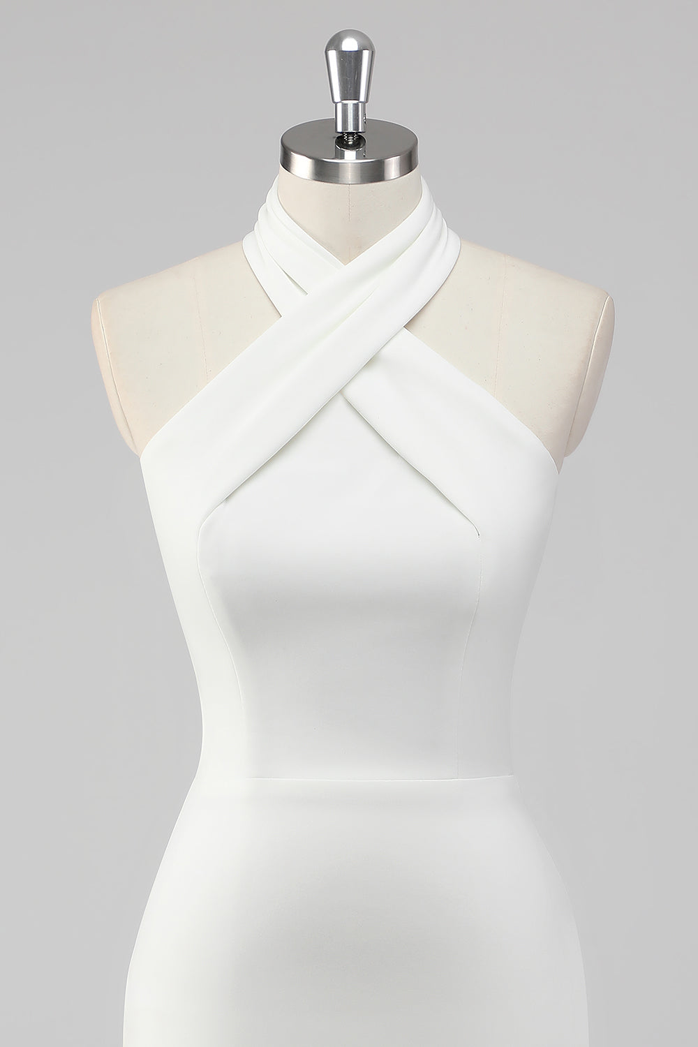 A-linje halterneck satin lille hvid graduering kjole