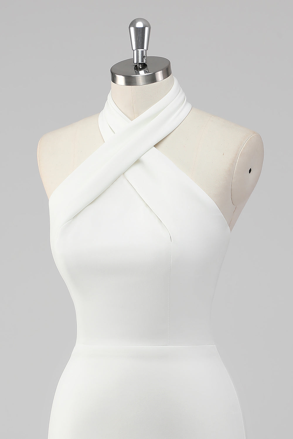 A-linje halterneck satin lille hvid graduering kjole