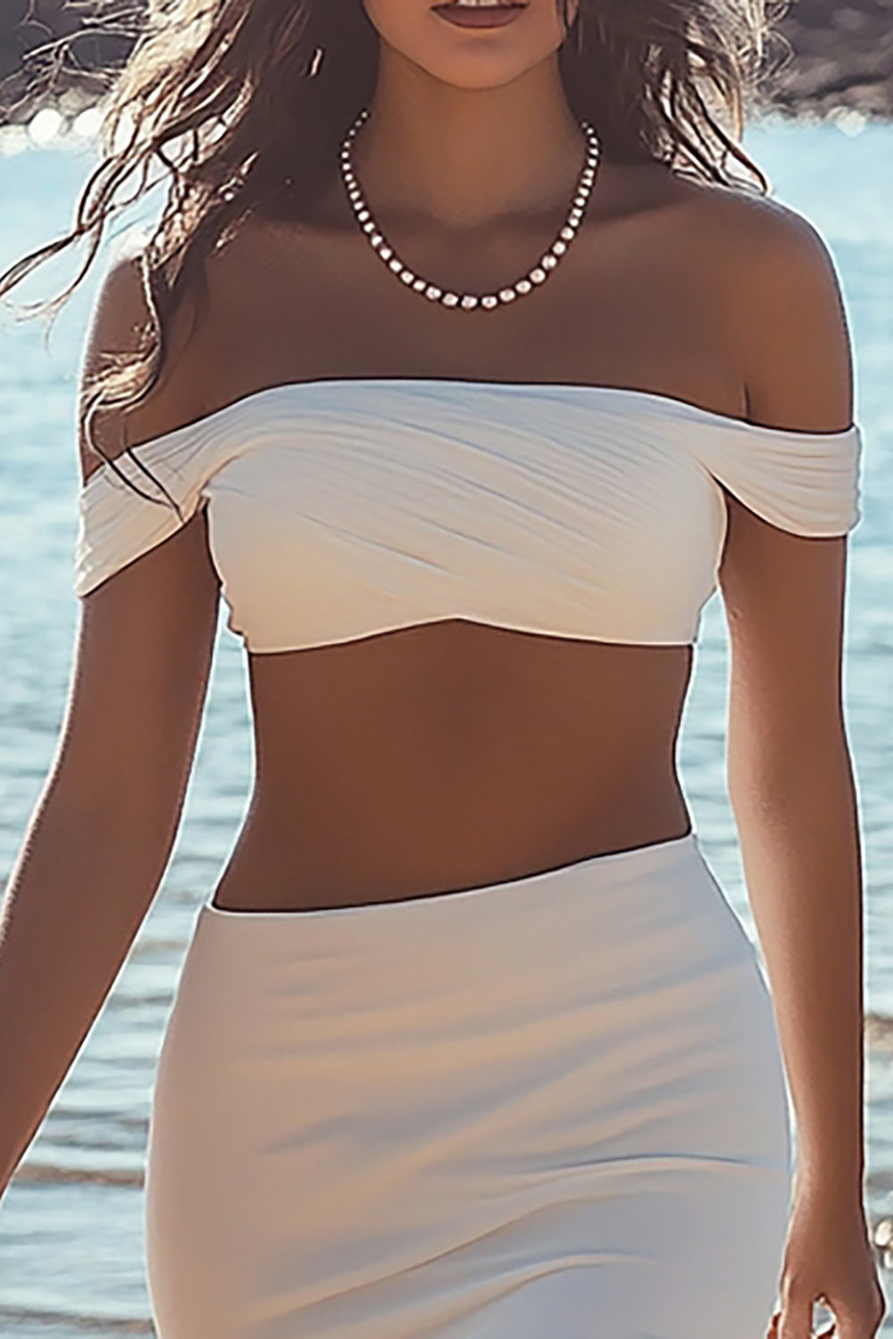 Hvid Sheath Off The Shoulder Chiffon Graduation Kjole Med Slids