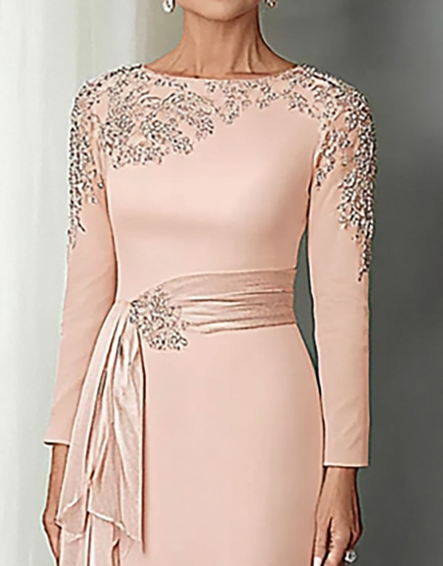 Blush Lace Sheath Mor Til Bruden Kjole med Lange Ærmer