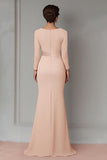 Blush Lace Sheath Mor Til Bruden Kjole med Lange Ærmer