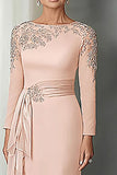 Blush Lace Sheath Mor Til Bruden Kjole med Lange Ærmer