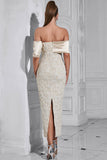 Abrikos Off the Shoulder Appliques Sheath Aftenkjole