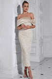 Abrikos Off the Shoulder Appliques Sheath Aftenkjole