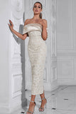 Abrikos Off the Shoulder Appliques Sheath Aftenkjole