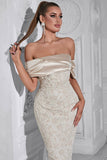 Abrikos Off the Shoulder Appliques Sheath Aftenkjole