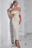 Abrikos Off the Shoulder Appliques Sheath Aftenkjole