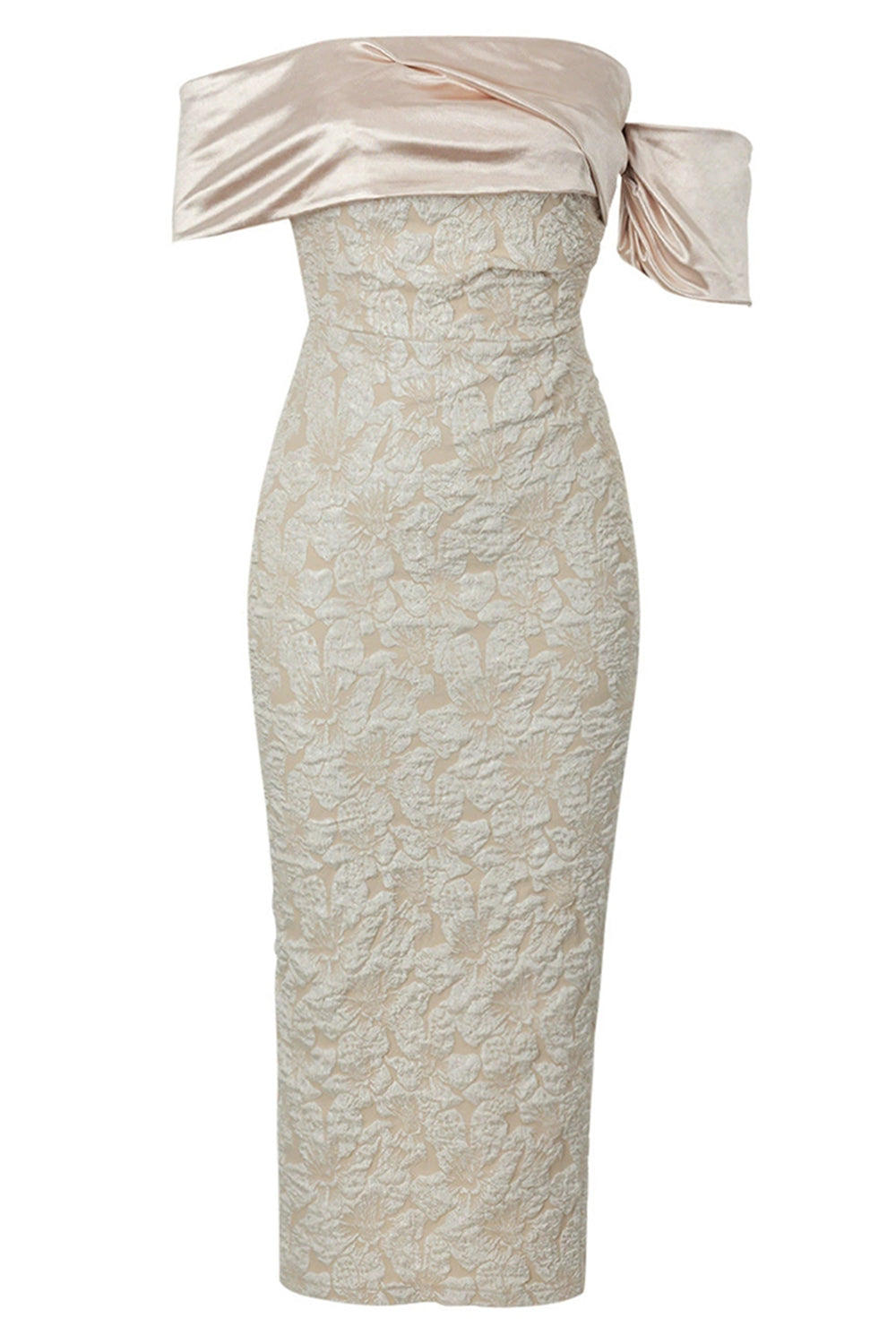 Abrikos Off the Shoulder Appliques Sheath Aftenkjole