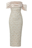 Abrikos Off the Shoulder Appliques Sheath Aftenkjole