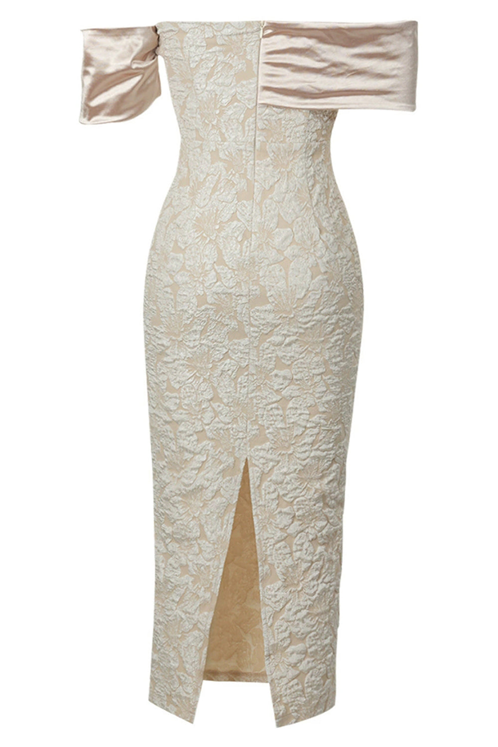 Abrikos Off the Shoulder Appliques Sheath Aftenkjole