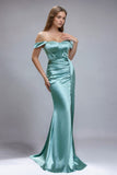 Grøn havfrue Off The Shoulder Satin Gallakjole med Slids