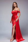 Grøn havfrue Off The Shoulder Satin Gallakjole med Slids