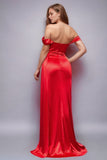 Grøn havfrue Off The Shoulder Satin Gallakjole med Slids