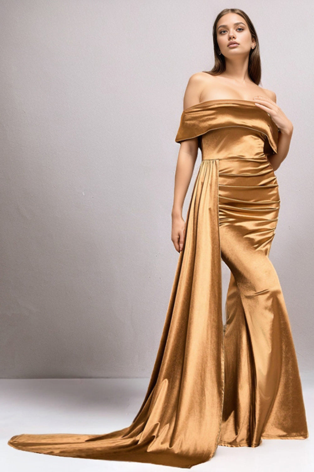 Satin Sort Off The Shoulder Havfrue Formel Kjole