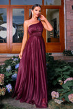 Glitrende bordeaux En skulder En linje Ruched Prom Kjole