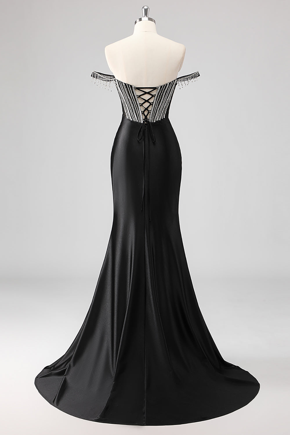 Glitrende havfrue kold skulder beadlet lang lyserød gallakjole med slids