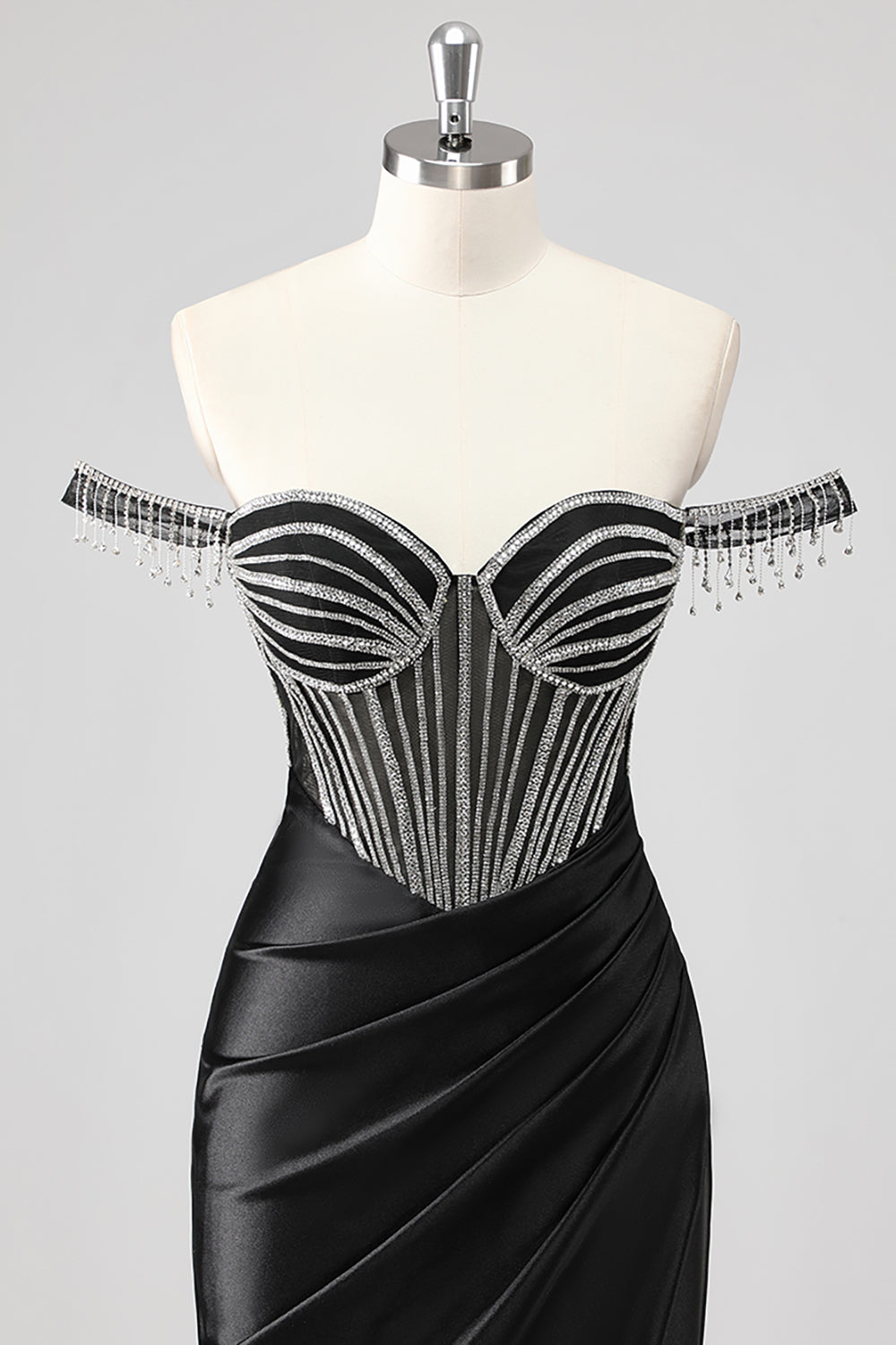 Glitrende havfrue kold skulder beadlet lang lyserød gallakjole med slids