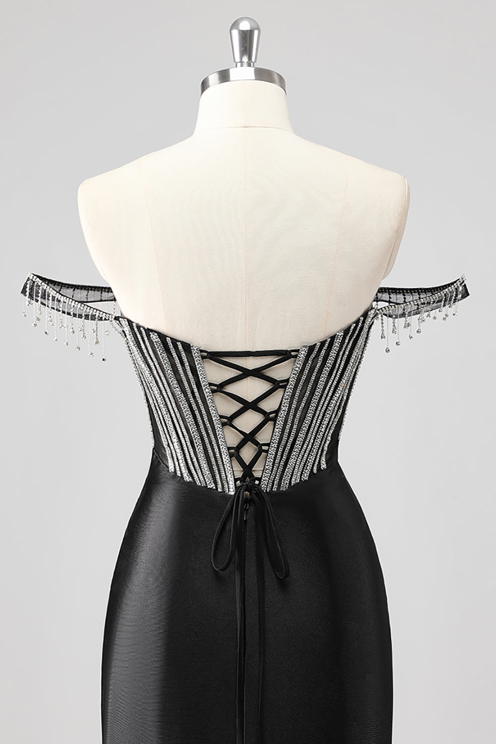 Glitrende havfrue kold skulder beadlet lang lyserød gallakjole med slids