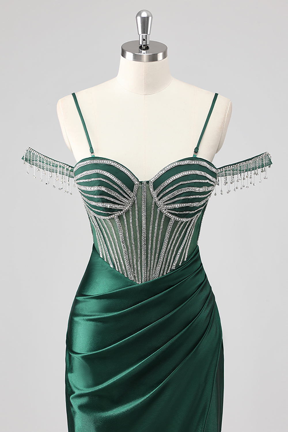 Glitrende havfrue kold skulder beadlet lang lyserød gallakjole med slids