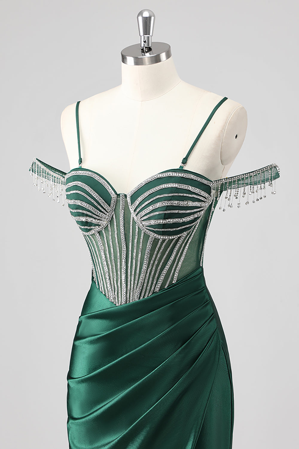 Glitrende havfrue kold skulder beadlet lang lyserød gallakjole med slids