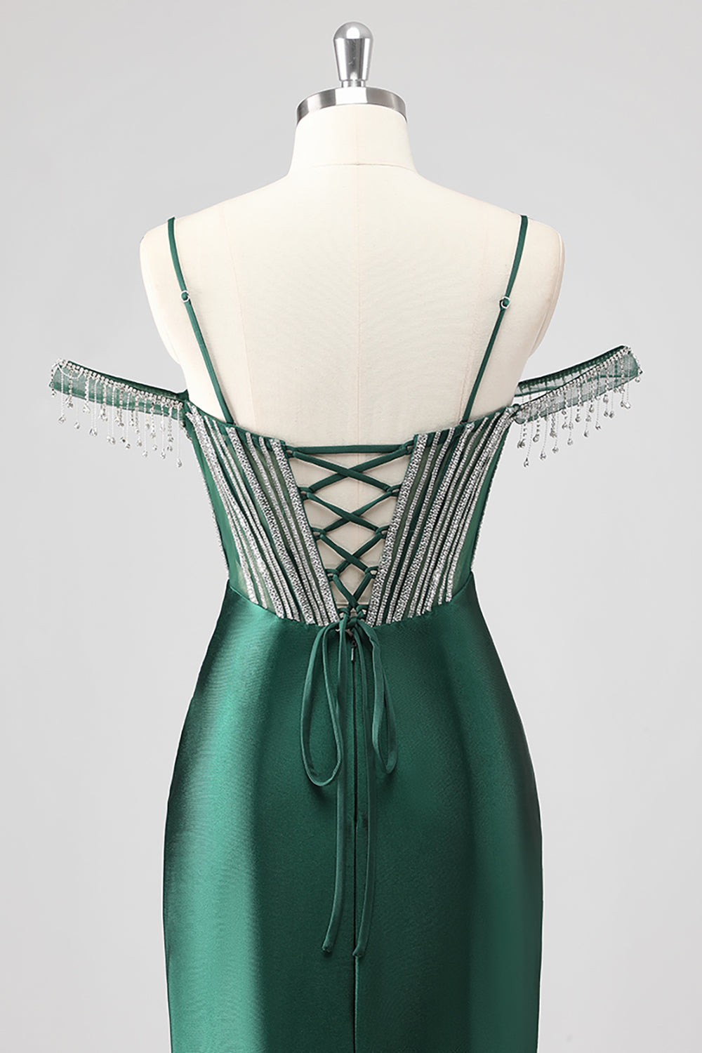 Glitrende havfrue kold skulder beadlet lang lyserød gallakjole med slids