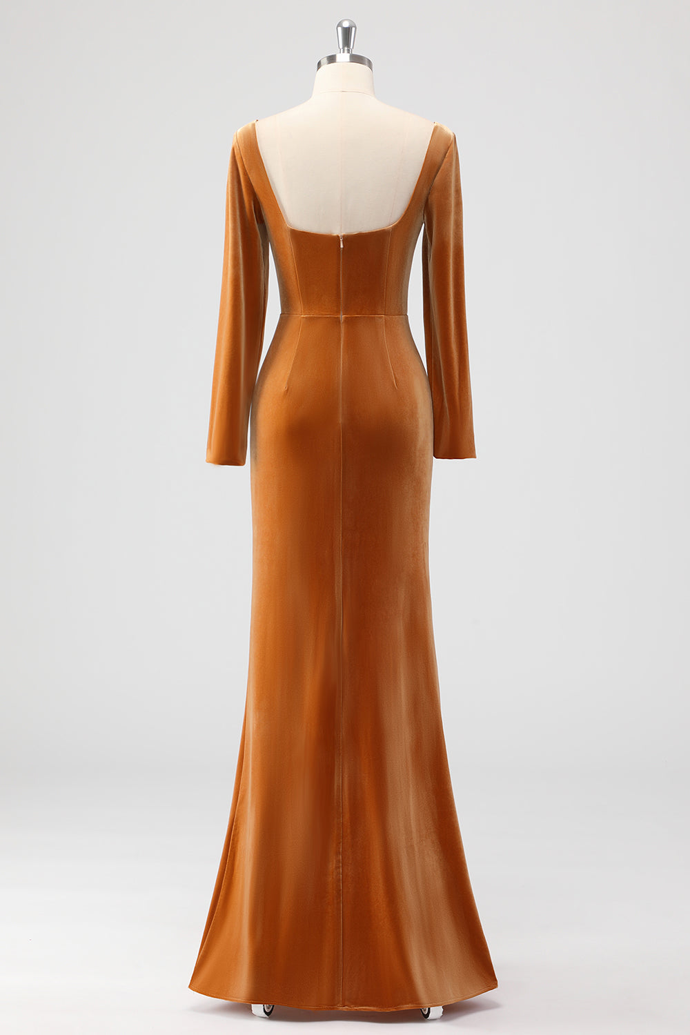 Brun skede firkantet hals fløjl lange ærmer lang brudepigekjole