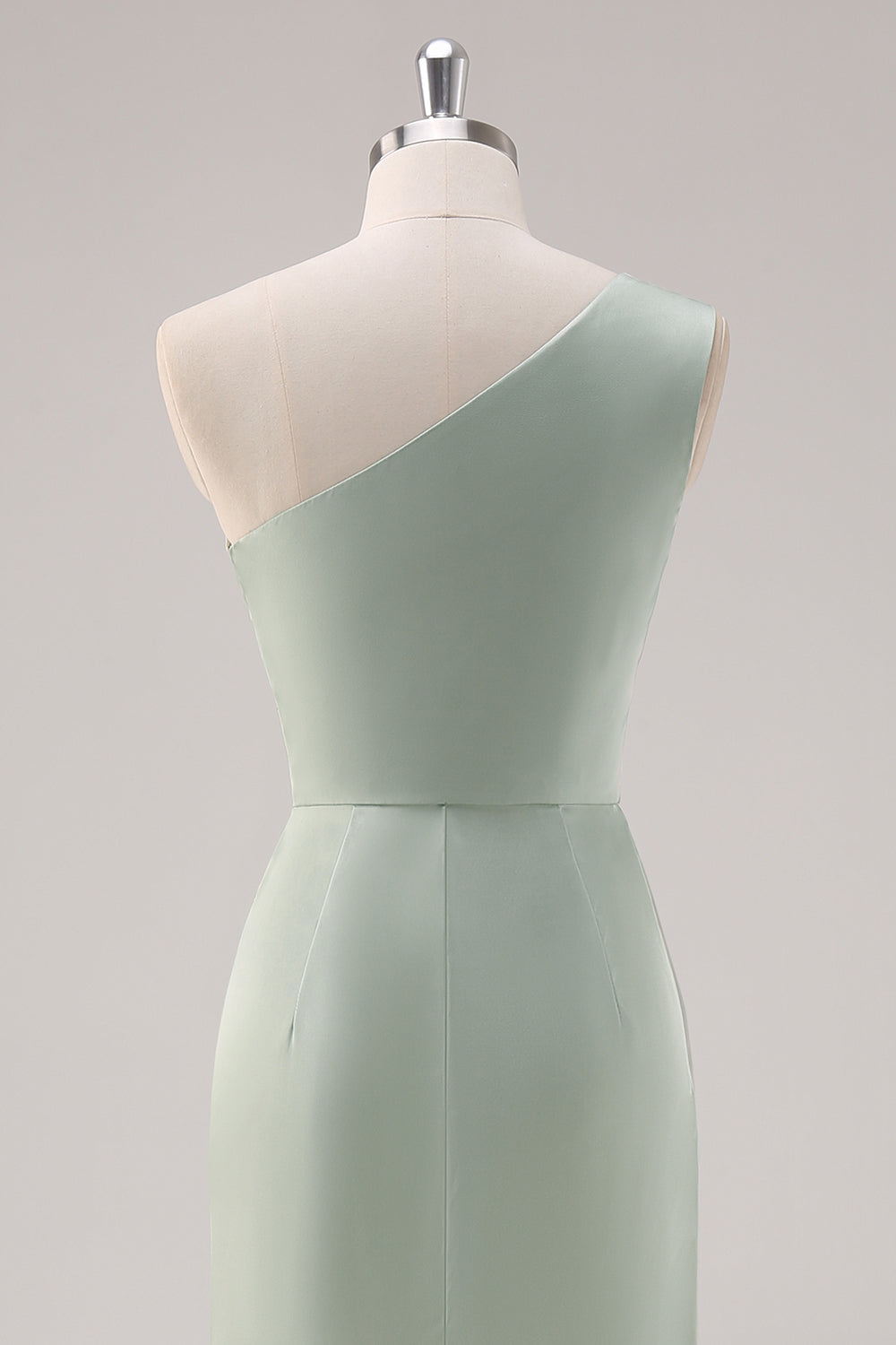 Enkel Satin salvie grøn en skulder brudepige kjole med slids