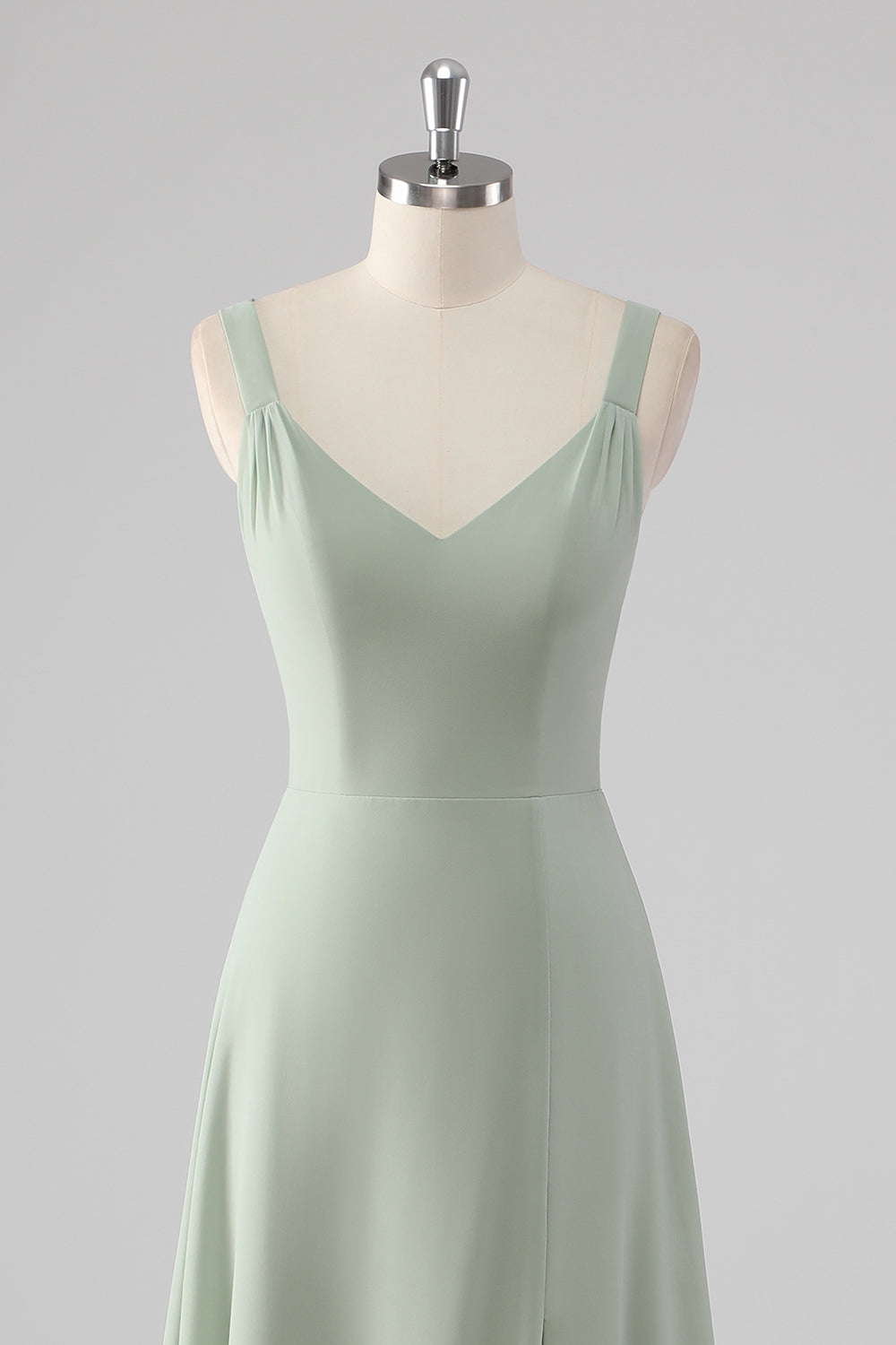 Chiffon V-hals salvie grøn A Line brudepigekjole med slids