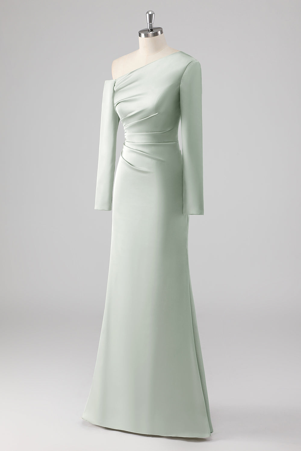 En skulder Satin Salvie Skede Brudepige Kjole med lange ærmer