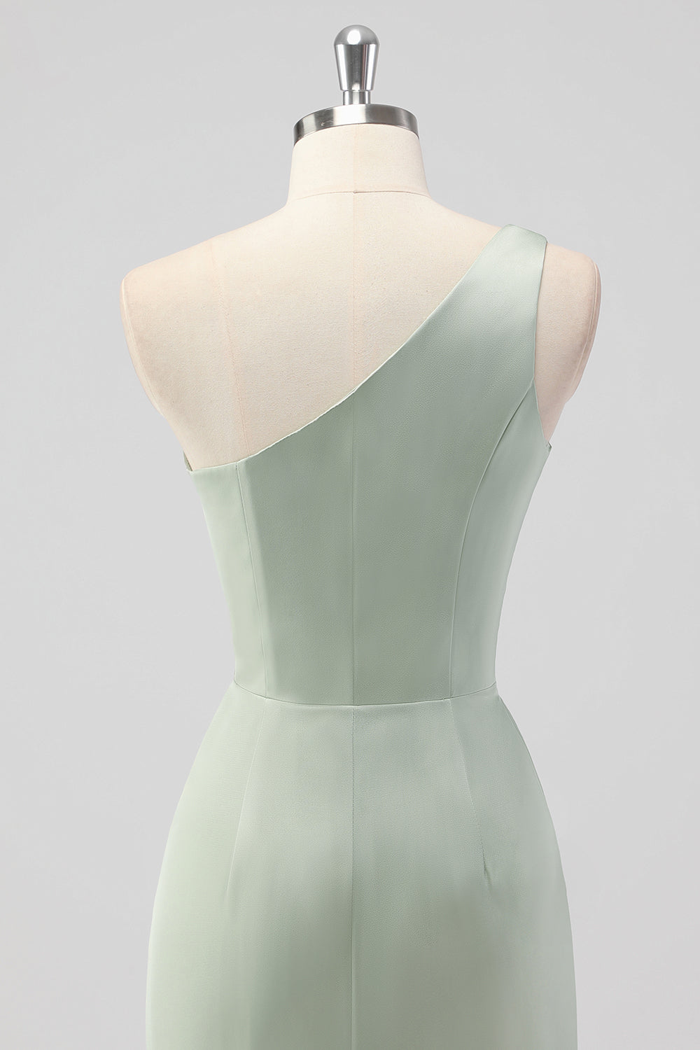 Salvie Grøn En Skulder Skede Satin Lang Brudepigekjole