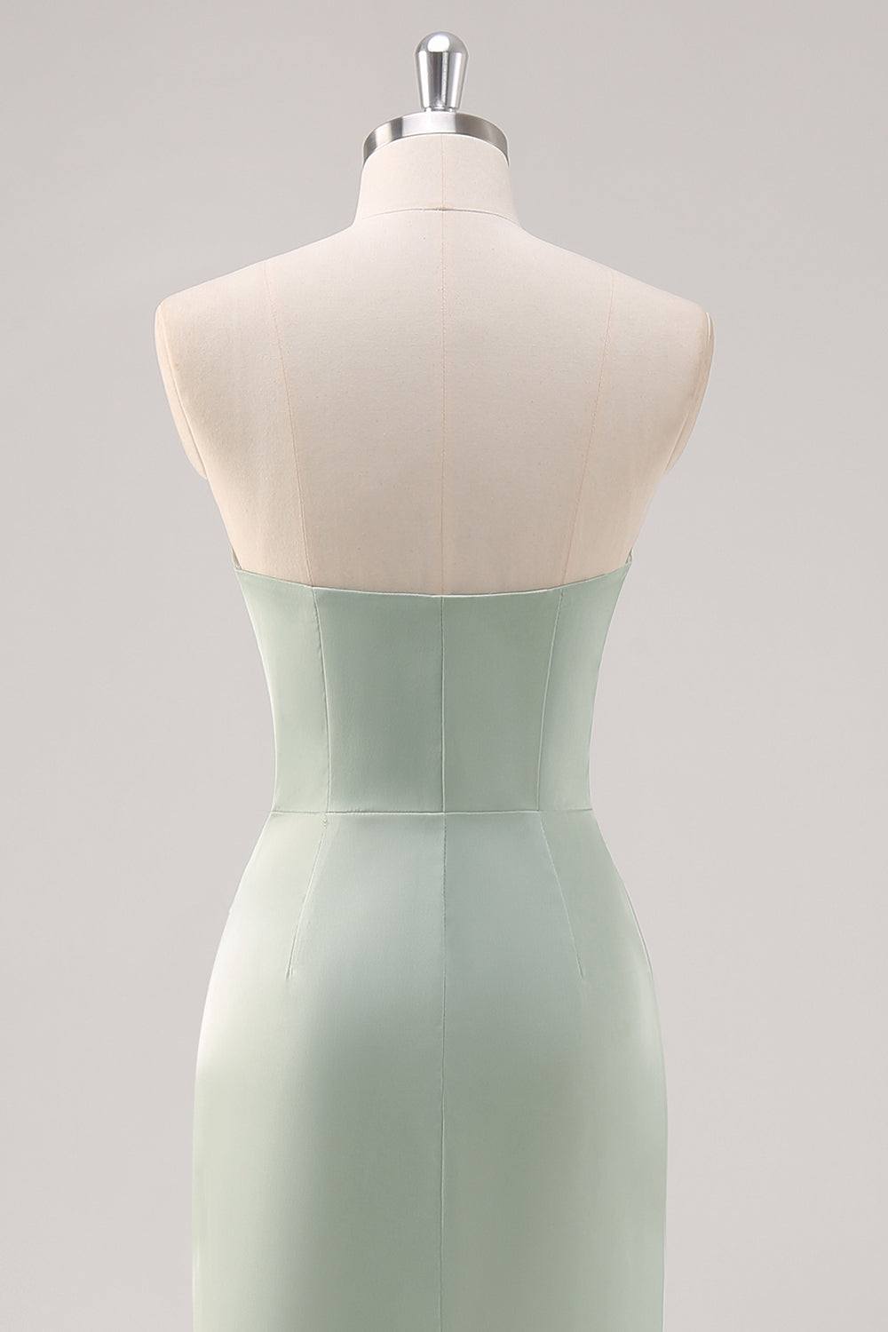 Enkel Havfrue Satin Stropløs Salvie Grøn Brudepige Kjole med Slids