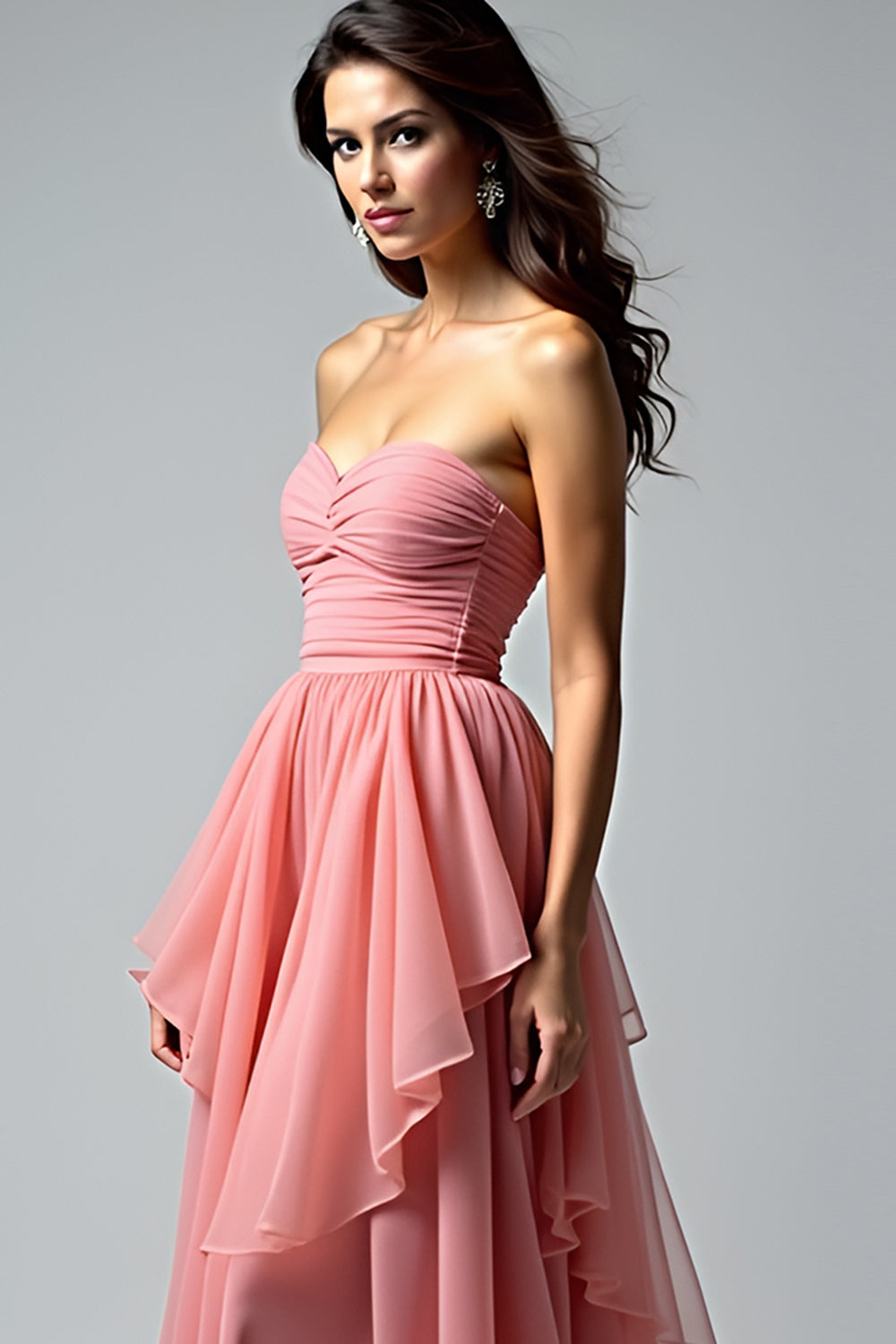 Dusty Rose Sweetheart Ruffled Gallakjole