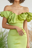 Citrongrøn Satin Off the Shoulder Havfrue Lang formel kjole