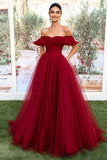 Bourgogne Off the Shoulder Tyl A-linje lang gallakjole