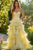 Påskelilje A-linje Chiffon Sweetheart Ruffled Lang Gallakjole