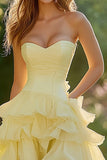 Påskelilje A-linje Chiffon Sweetheart Ruffled Lang Gallakjole