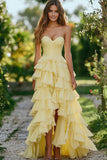 Påskelilje Chiffon Sweetheart A-linje Ruffled Lang Gallakjole