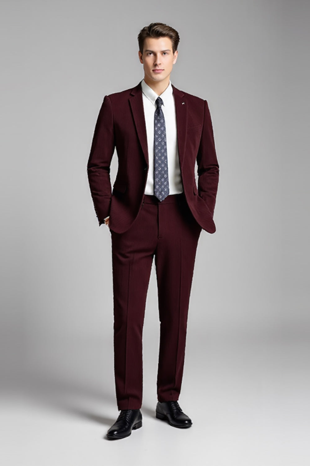 Burgundy 2 stykker Notched revers Mænds dragter
